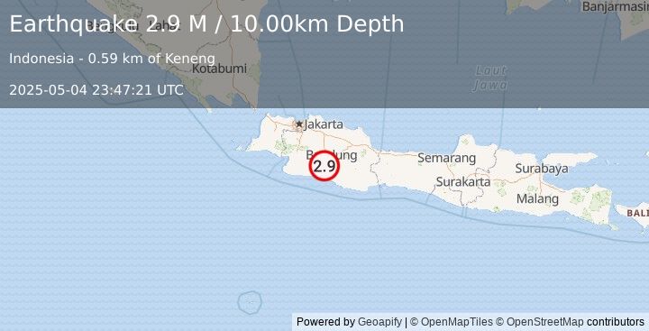 Earthquake Java, Indonesia (2.9 M) (2025-05-04 23:47:21 UTC)