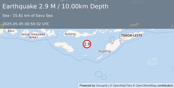 Earthquake Savu Sea (2.9 M) (2025-05-05 00:50:32 UTC)