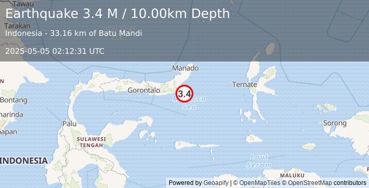 Earthquake Minahassa Peninsula, Sulawesi (3.4 M) (2025-05-05 02:12:31 UTC)