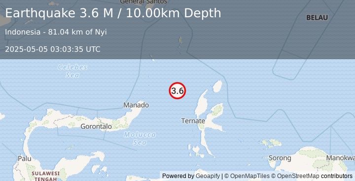 Earthquake Northern Molucca Sea (3.6 M) (2025-05-05 03:03:35 UTC)