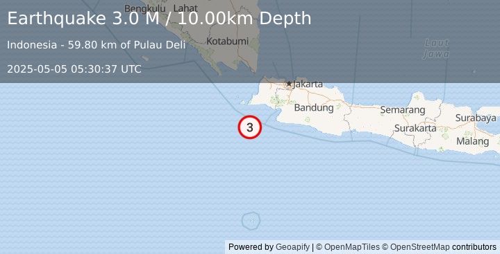 Earthquake Java, Indonesia (3.0 M) (2025-05-05 05:30:37 UTC)