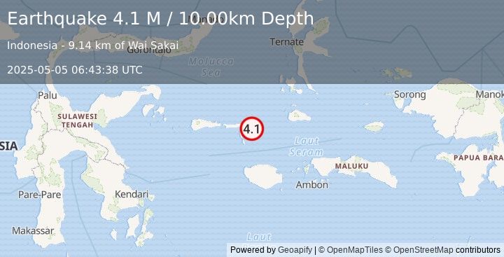 Earthquake Southern Molucca Sea (4.1 M) (2025-05-05 06:43:38 UTC)
