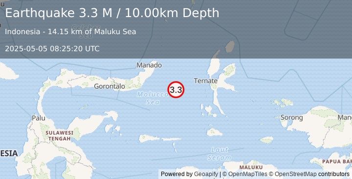 Earthquake Northern Molucca Sea (3.3 M) (2025-05-05 08:25:20 UTC)