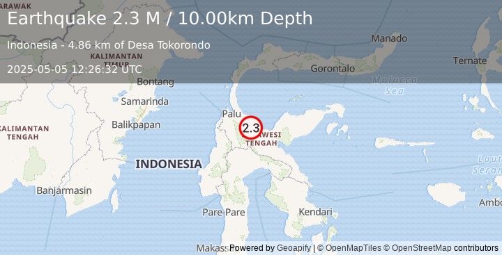 Earthquake Sulawesi, Indonesia (2.3 M) (2025-05-05 12:26:32 UTC)