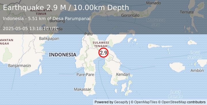 Earthquake Sulawesi, Indonesia (2.9 M) (2025-05-05 13:18:10 UTC)
