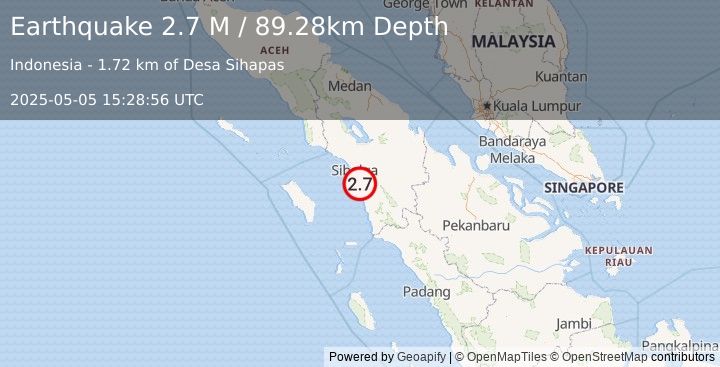 Earthquake Northern Sumatra, Indonesia (2.7 M) (2025-05-05 15:28:56 UTC)
