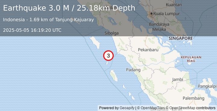 Earthquake Northern Sumatra, Indonesia (3.0 M) (2025-05-05 16:19:20 UTC)