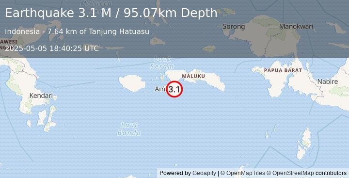 Earthquake Seram, Indonesia (3.1 M) (2025-05-05 18:40:25 UTC)