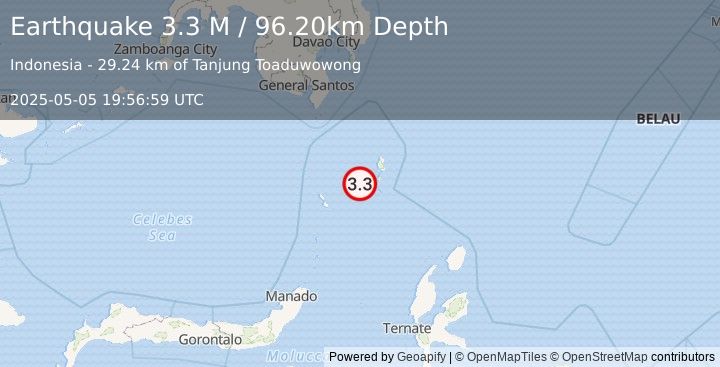 Earthquake Talaud Islands, Indonesia (3.3 M) (2025-05-05 19:56:59 UTC)