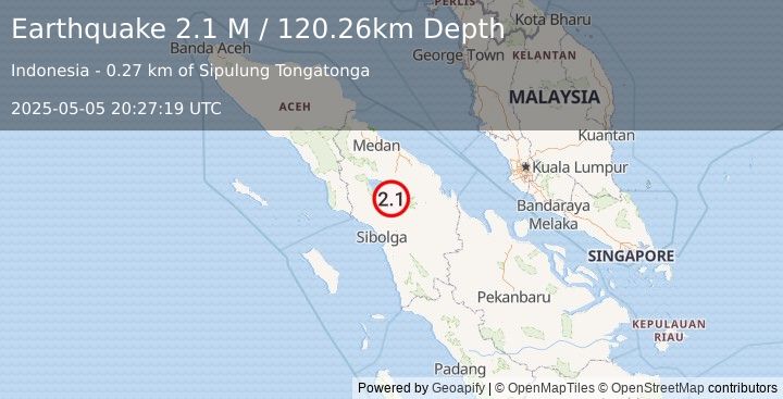 Earthquake Northern Sumatra, Indonesia (2.1 M) (2025-05-05 20:27:19 UTC)
