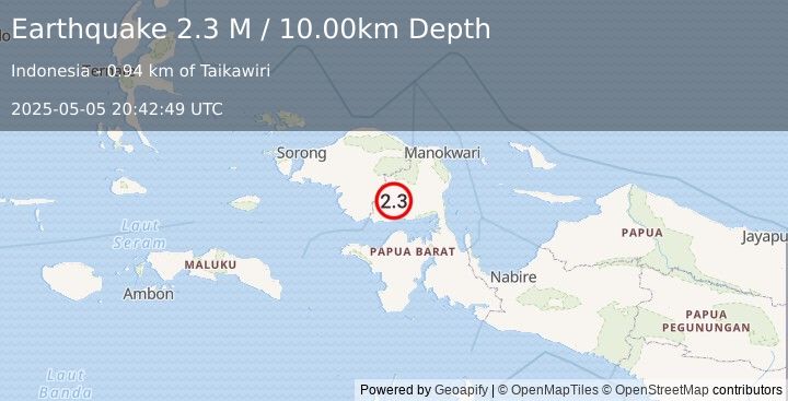 Earthquake West Papua Region, Indonesia (2.3 M) (2025-05-05 20:42:49 UTC)