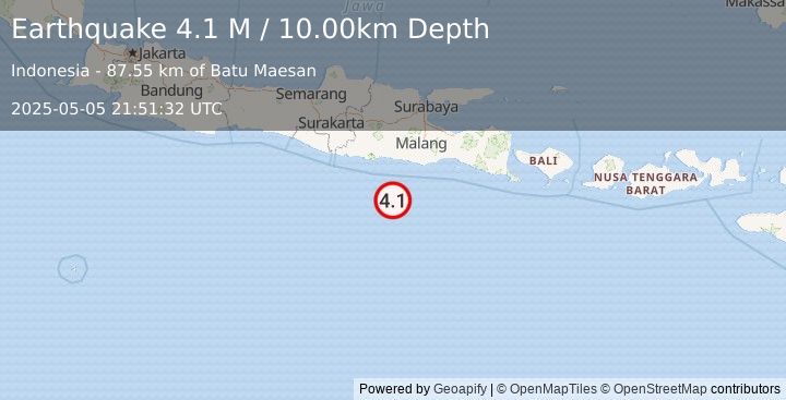 Earthquake South of Java, Indonesia (4.3 M) (2025-05-05 21:51:30 UTC)