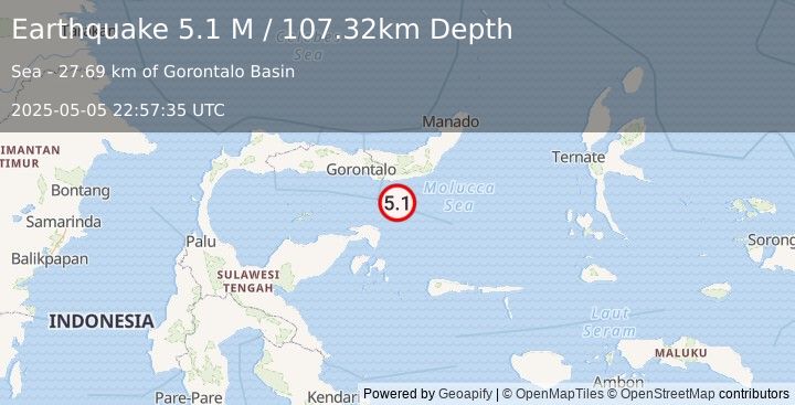 Earthquake Minahassa Peninsula, Sulawesi (5.1 M) (2025-05-05 22:57:35 UTC)