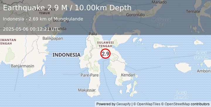 Earthquake Sulawesi, Indonesia (2.9 M) (2025-05-06 00:12:21 UTC)