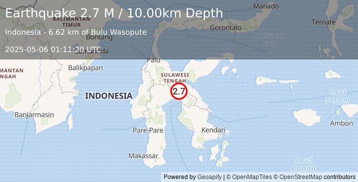 Earthquake Sulawesi, Indonesia (2.7 M) (2025-05-06 01:11:20 UTC)