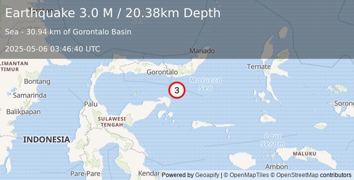 Earthquake Minahassa Peninsula, Sulawesi (3.1 M) (2025-05-06 03:46:41 UTC)