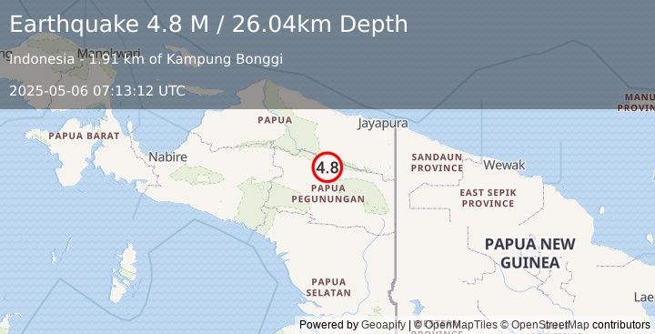 Earthquake West Papua, Indonesia (4.8 M) (2025-05-06 07:13:12 UTC)