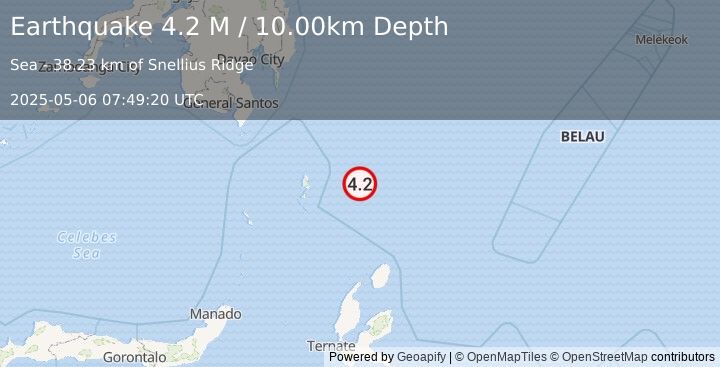 Earthquake North of Halmahera, Indonesia (4.1 M) (2025-05-06 07:49:18 UTC)