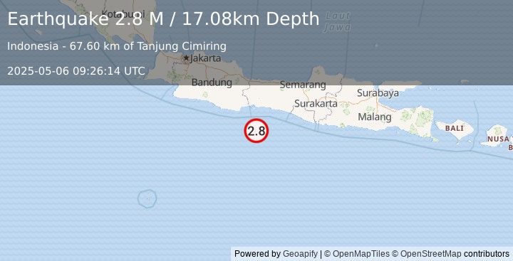 Earthquake Java, Indonesia (2.8 M) (2025-05-06 09:26:14 UTC)