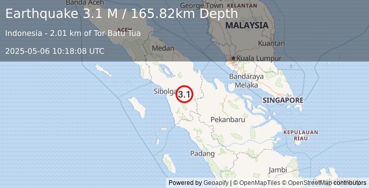 Earthquake Northern Sumatra, Indonesia (3.1 M) (2025-05-06 10:18:08 UTC)