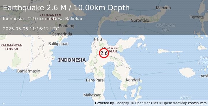 Earthquake Sulawesi, Indonesia (2.6 M) (2025-05-06 11:16:12 UTC)
