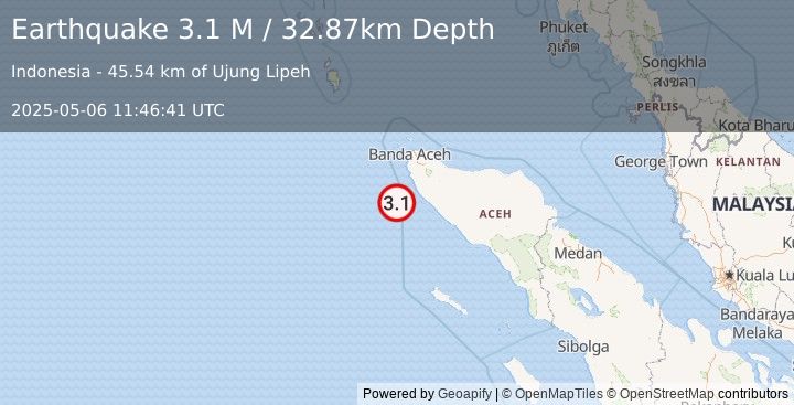 Earthquake Northern Sumatra, Indonesia (3.1 M) (2025-05-06 11:46:41 UTC)