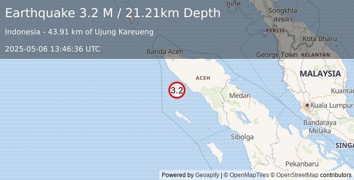 Earthquake Off West Coast of Northern Sumatra (3.2 M) (2025-05-06 13:46:36 UTC)