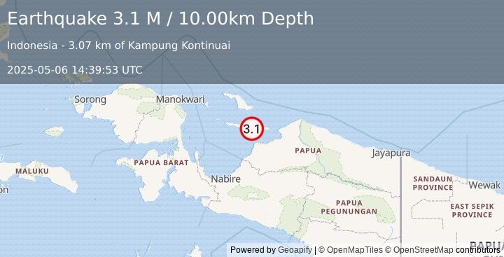 Earthquake West Papua Region, Indonesia (3.1 M) (2025-05-06 14:39:53 UTC)