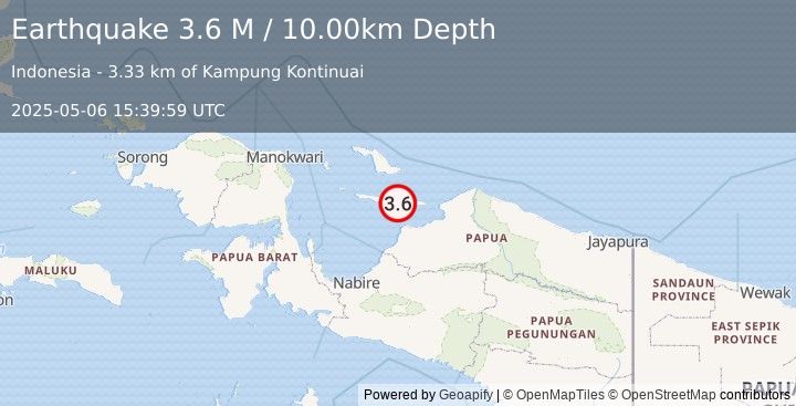 Earthquake West Papua Region, Indonesia (3.6 M) (2025-05-06 15:39:59 UTC)