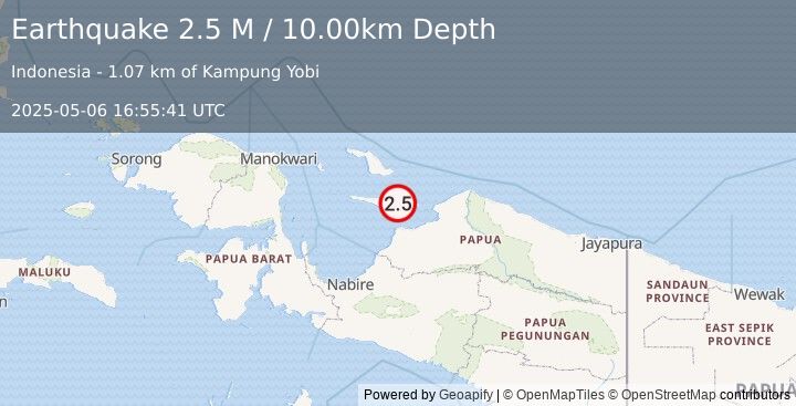 Earthquake West Papua Region, Indonesia (2.5 M) (2025-05-06 16:55:41 UTC)