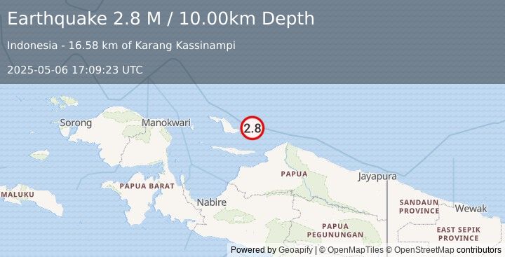 Earthquake West Papua Region, Indonesia (2.8 M) (2025-05-06 17:09:23 UTC)