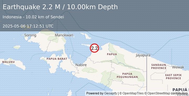 Earthquake West Papua Region, Indonesia (2.2 M) (2025-05-06 17:12:51 UTC)