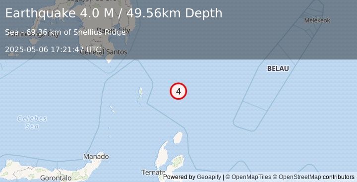 Earthquake North of Halmahera, Indonesia (4.0 M) (2025-05-06 17:21:47 UTC)