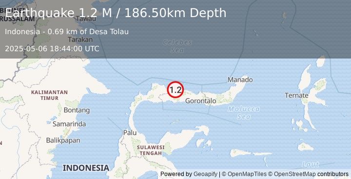 Earthquake Minahassa Peninsula, Sulawesi (1.2 M) (2025-05-06 18:44:00 UTC)