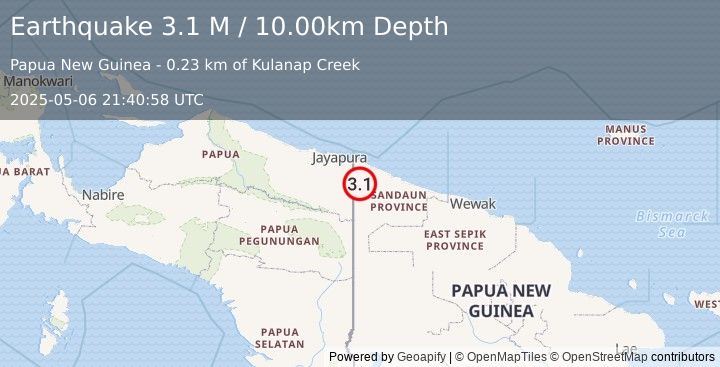 Earthquake New Guinea, Papua New Guinea (3.1 M) (2025-05-06 21:40:58 UTC)