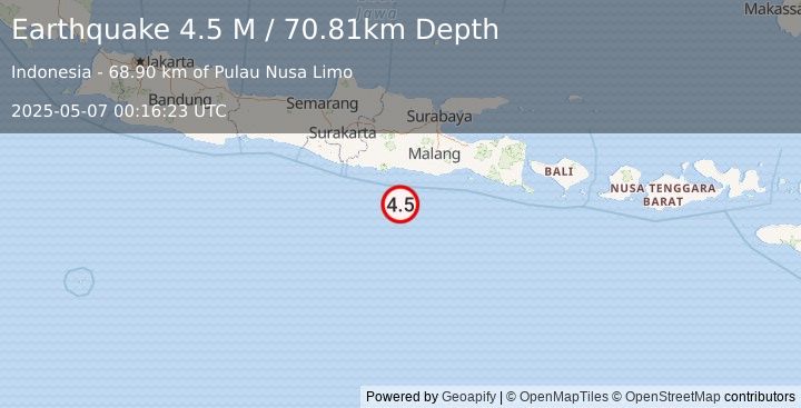 Earthquake Java, Indonesia (4.5 M) (2025-05-07 00:16:23 UTC)