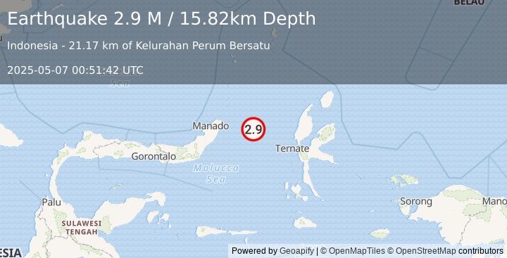 Earthquake Northern Molucca Sea (2.9 M) (2025-05-07 00:51:42 UTC)