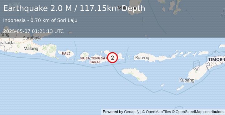 Earthquake Sumbawa Region, Indonesia (2.0 M) (2025-05-07 01:21:13 UTC)