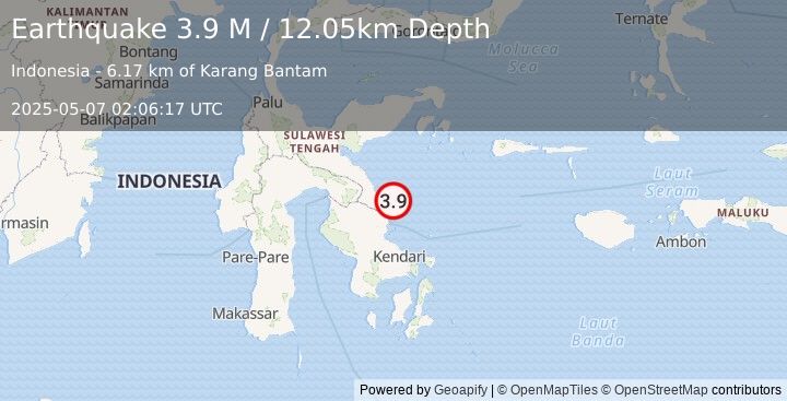 Earthquake Sulawesi, Indonesia (3.9 M) (2025-05-07 02:06:17 UTC)