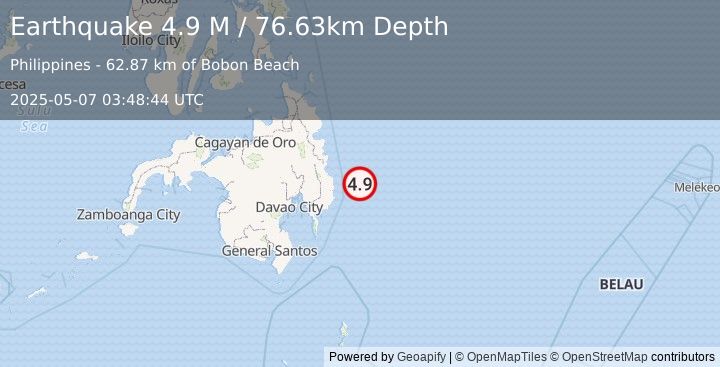 Earthquake Philippine Islands Region (4.9 M) (2025-05-07 03:48:44 UTC)