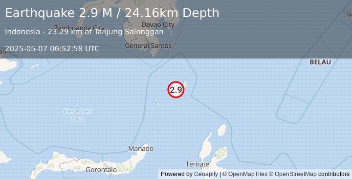 Earthquake Talaud Islands, Indonesia (2.9 M) (2025-05-07 06:52:58 UTC)