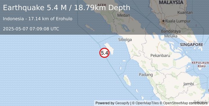 Earthquake Northern Sumatra, Indonesia (5.2 M) (2025-05-07 07:09:08 UTC)