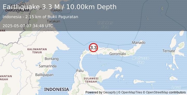 Earthquake Minahassa Peninsula, Sulawesi (3.3 M) (2025-05-07 07:34:48 UTC)