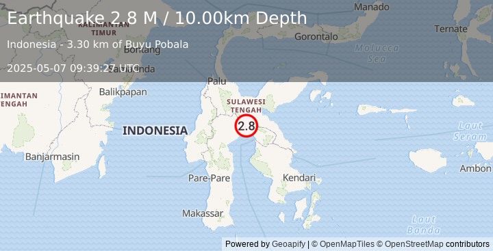 Earthquake Sulawesi, Indonesia (3.0 M) (2025-05-07 09:39:28 UTC)
