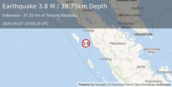 Earthquake Northern Sumatra, Indonesia (3.8 M) (2025-05-07 10:59:19 UTC)