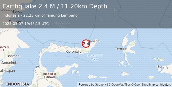 Earthquake Minahassa Peninsula, Sulawesi (2.4 M) (2025-05-07 19:45:15 UTC)