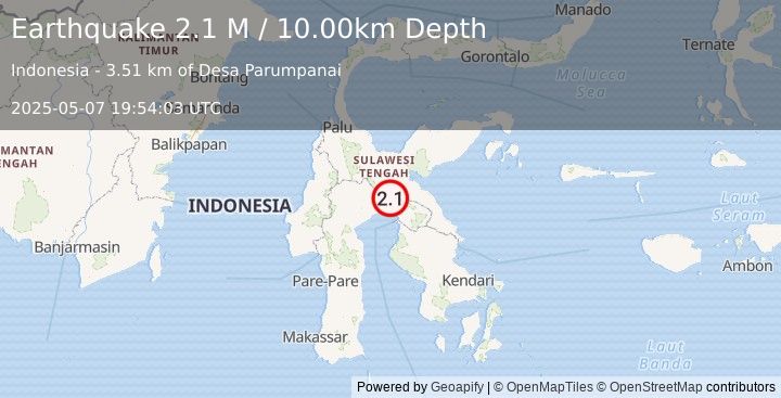 Earthquake Sulawesi, Indonesia (2.1 M) (2025-05-07 19:54:03 UTC)