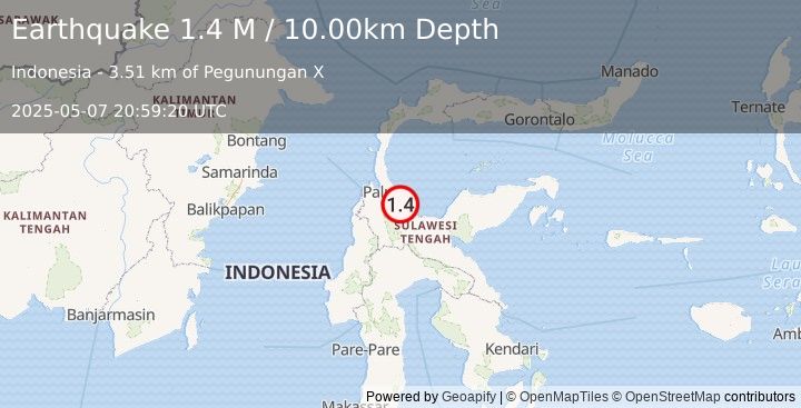 Earthquake Sulawesi, Indonesia (1.4 M) (2025-05-07 20:59:20 UTC)