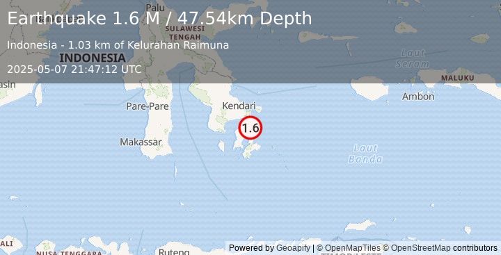Earthquake Sulawesi, Indonesia (1.6 M) (2025-05-07 21:47:12 UTC)