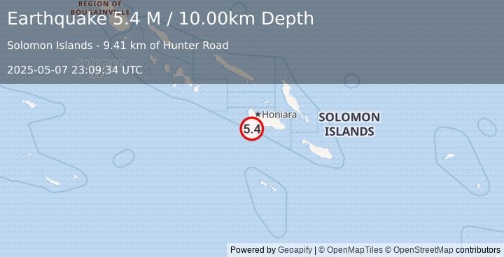 Earthquake Solomon Islands (5.4 M) (2025-05-07 23:09:34 UTC)